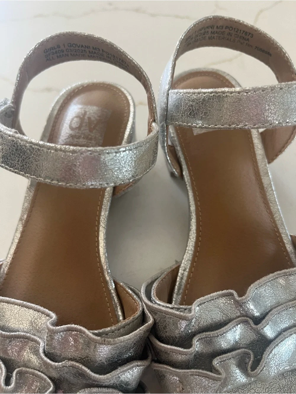DV by Dolce Vita Girls Silver Ruffle Ankle-Strap Sandals